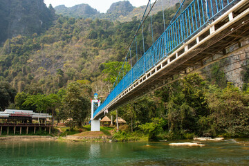 Wall Mural - A beautiful panoramic view of Vang Vieng city in Laos.