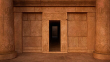 Entrance To An Ancient Egyptian Tomb Or Temple With Stone Columns Either Side. 3D Rendering.