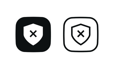 Leinwandbilder - Shield check mark icon or false rejected no security shield protection icon with cross symbol - square button