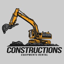 Excavator And Construction Logo With Buildings
