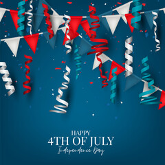 Wall Mural - Happy 4th of July Independence day celebration banner. USA national holiday design concept with bunting flags. Vector illustration.