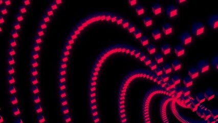 Poster - Moving stream of lines from squares. Design. Curved lines of squares move in space. 3D cubes move in curved ceiling of lines on black background