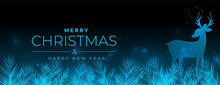 Merry Christmas And New Year Banner With Deer And Grass