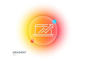 Aufkleber - Data Analysis and Statistics line icon. Gradient blur button with glassmorphism. Report graph or Chart sign. Computer data processing symbol. Transparent glass design. Sales diagram line icon. Vector