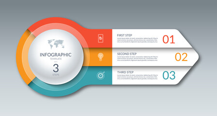 Wall Mural - Infographic template with 3 steps, options, parts. Can be used for diagram, graph, chart, report, web design. 3-step vector banner in the form of an arrow.