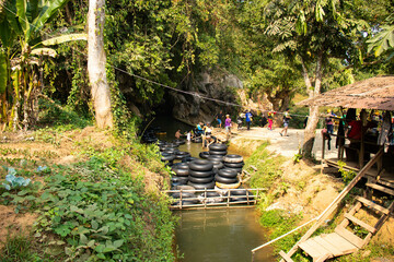 Sticker - A beautiful panoramic view of Vang Vieng city in Laos.