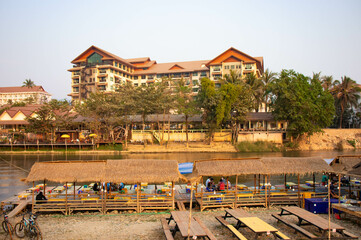 Sticker - A beautiful panoramic view of Vang Vieng city in Laos.