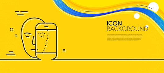 Poster - face biometrics line icon. abstract yellow background. facial recognition by phone sign. head scanni