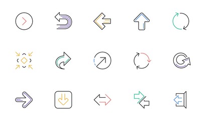 Poster - arrow icons. download, synchronize and share. navigation linear icon set. bicolor outline web elemen