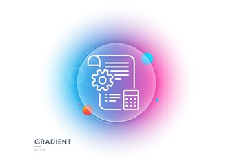 Poster - Settings blueprint line icon. Gradient blur button with glassmorphism. Engineering cogwheel tool sign. Cog gear symbol. Transparent glass design. Settings blueprint line icon. Vector