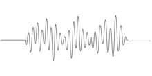Continuous One Line Drawing Of Sound Wave With Different Amplitude. Soundwave In Simple Linear Style For Banner Music, Webinar, Online Training. Editable Stroke. Doodle Vector Illustration