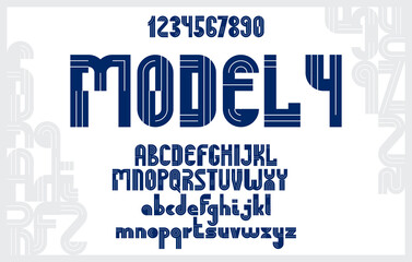 Poster - Geometric original font vector design, geometrical typography alphabet letters set including numbers uppercase and lowercase, abstract unique letters type.