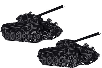 Wall Mural - Vector image of the American tank destroyer of the Second World War M18 Hellcat. Two variants of the drawing with different weapons of this tank destroyer