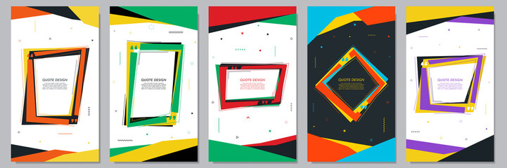 Fototapete - Vector illustration. Abstract pop art frame banners with quotation. Geometric design element for flyer, voucher, coupon, gift or business card. Quote frames blank template set. Retro funky graphic