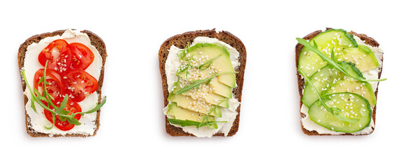 toasts with different fillings on a white background