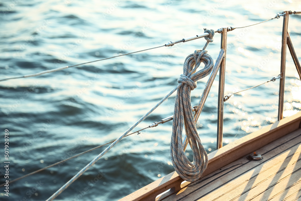 Sailing ropes of modern yacht on sea