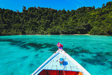 Beautiful Sea View On Boat With Clear Sky And Island