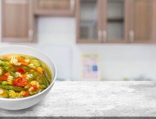 Poster - delicious soup with beans and meat in the bowl, food concept