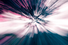 Zooming Burst Effect On Tree Foliage In Green And Pink Tones. Zoom Burst Photography.