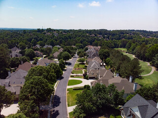 Wall Mural - Aerial view of an upscale subdivision in suburbs of a metro Atlanta