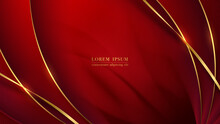 Abstract Red Background With Luxury Golden Curve Line And Gold Ribbon