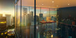 © jamesteoh.art - 3d Office with sunrise city skyline