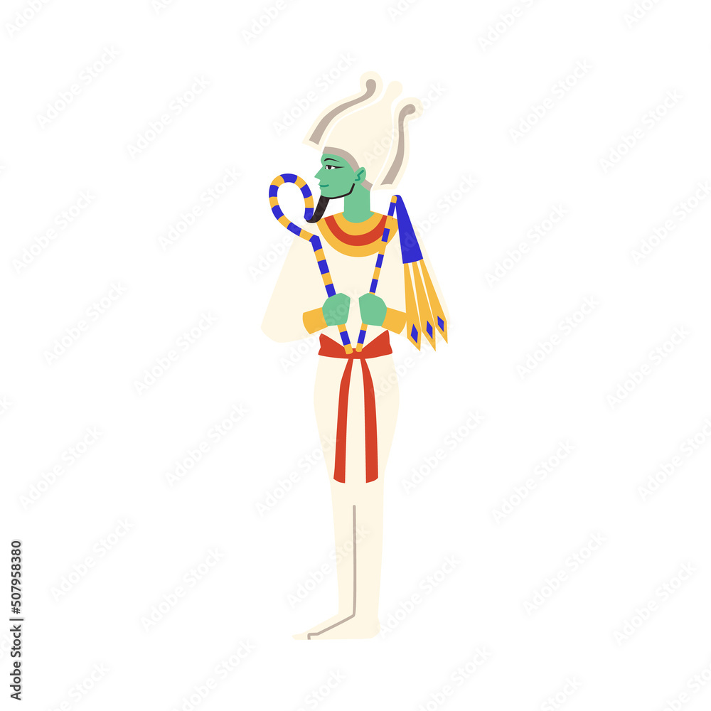 Egyptian ancient God Osiris in crown flat vector illustration isolated ...