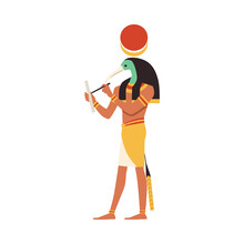 Egyptian Thoth God Of Wisdom And Knowledge, Flat Vector Illustration Isolated.