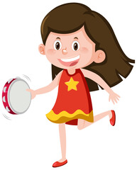 Sticker - Cute girl playing tambourine