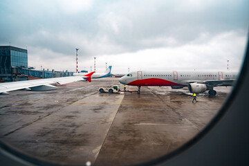 Wall Mural - view through window of aircraft during flight