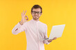 © Atlas - Concept of people, young man on yellow background