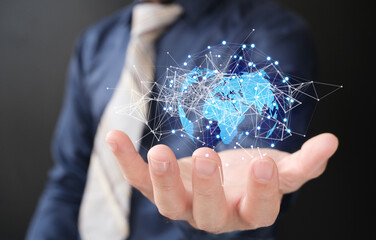 Poster - Businessman with a global network link who specializes in social networking and consumer data analytics, company strategy and smart intelligence, digital marketing, technology, and global business.
