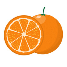 Slice Of Ripe Juicy Orange Isolated On White Background, Flat Design Vector Illustration