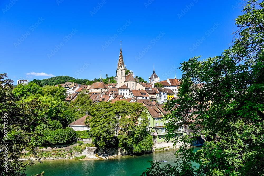 Schweiz Stadt Am Bodensee 5 Buchst Stadt Baden, katholische Kirche, Stadtturm, Wehrturm, Altstadt