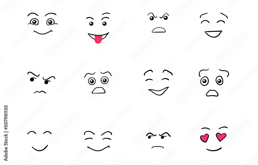 Cartoon cute and funny faces with positive and negative emotions. Stock ...