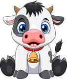 Fototapeta  - Cartoon cute baby cow sitting