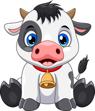 Cartoon Cute Baby Cow Sitting