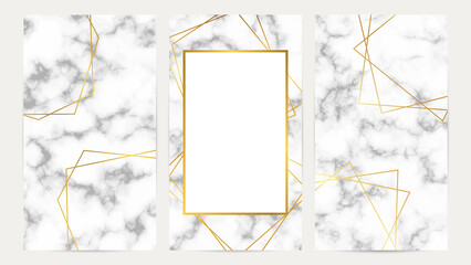 Wall Mural - Golden geometric frames on marble texture