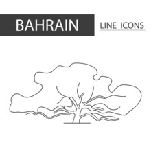 Tree Of Life Bahrain Icon. Icons Set Of Black Thin Line. Architecture, Tradition And More Is Signature Of Bahrain.