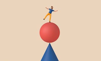 Aufkleber - A male character balancing on unstable shapes. 3D Rendering