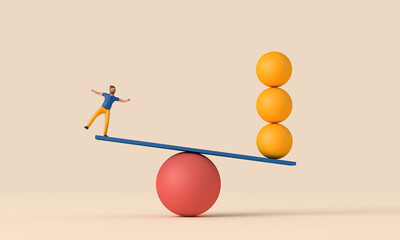 Aufkleber - A male character balancing on unstable shapes. 3D Rendering