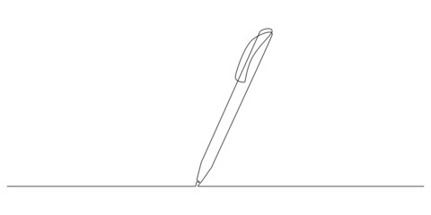 Aufkleber - One continuous line drawing of pen writing thin stroke. Pencil symbol of study and education concept in simple linear style. Contour icon. Doodle vector illustration