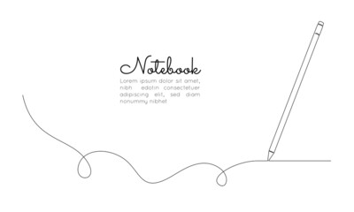 Aufkleber - One continuous line drawing of pen writing thin stroke. Pencil symbol of study and creative education concept in simple linear style. Contour silhouette icon. Doodle vector illustration