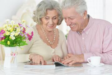 Portrait of happy senior couple drinking tea