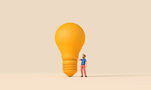 Businessman With A Yellow Light Bulb. Innovation And Intelligence Concept. 3D Rendering