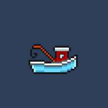 Trawler Boat In Pixel Art Style