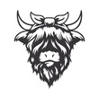 Highland cow cute bow head design with ribbon hairband. Farm Animal. Cows logos or icons. vector illustration.