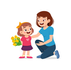 Wall Mural - little kid give a flower to mother