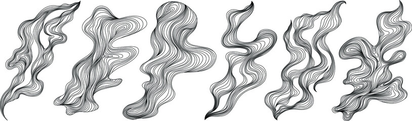 Set of abstract shapes. Hand drawn vector illustrations. Ink painting style composition