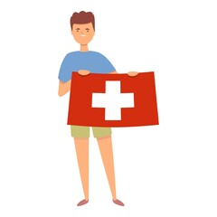 Boy with Switzerland flag icon cartoon vector. Cute kid. World boy